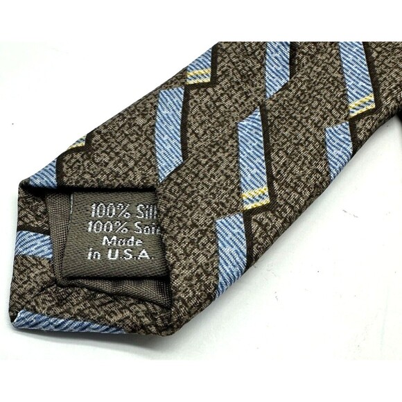 Calvin Klein 100% Silk Tie Stripes in Gold, Blue and Tan - Picture 9 of 9